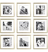 ArtbyHannah Gallery Wall Frame Set of 9 12x12 Square Picture Frame，Gold Frames Used as 8x8 Pictur...