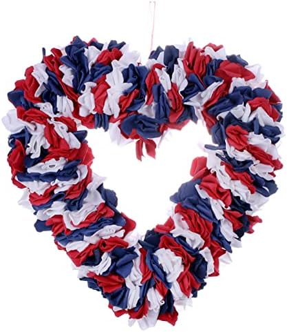 JINGHONG Fourth of July Wreath,13 Inch Artificial Heart-Shaped Patriotic Wreath Red White Blue Petal Wreaths 4th of July Wreaths for Front Door and Independence Day Decor(RedWhiteBluePetal)