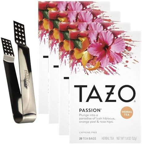 Passion Tea Bags 1.8oz 20 bags; Herbal Tea, Includes Moofin Silver SS Tea Bag Squeezer; Refreshing Hibiscus, Lemongrass, & Orange Peel Blend, Herbal Tea Caffeine Free, Antioxidant-Rich, E