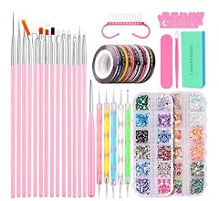 Nail Art Tools Kit, Nail Design Tools with Nail Art Brushes Set, Nail Dotting Tool, Nail Striping Tapes, Rhinestones Crysta…