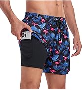 Narecte Mens Swim Trunks 5" with Compression Liner Quick Dry Board Shorts Men's Swimming Trunks w...