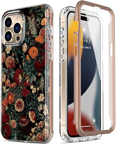 Esdot for iPhone 15 Pro Max Case with Built-in Screen Protector,Durable Cover with Fashionable Designs for Women Girls,Protective Phone Case 6.7" Flower Garden