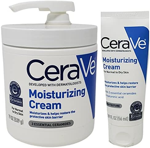 CeraVe Moisturizing Cream Bundle Pack - Contains 19 oz Tub with Pump and 1.89 Ounce Travel Size - Fragrance Free