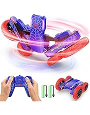 DEERC Spider Remote Control Car - Double Sided Mini RC Stunt Car, 360°Rotating 4WD Off-Road RC Cars with Headlights 2.4Ghz Indoor/Outdoor Rechargeable Toy Car for Boys Age 4-7 8-12 Birthday Xmas Gift