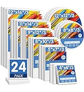 FIXSMITH 24 Pack Stretched Canvases, Multi Pack - 4x4", 5x7", 8x10", 9x12", 11x14", 12x16", Round...