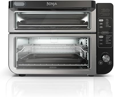 Ninja DCT401 12-in-1 Double Oven with FlexDoor, FlavorSeal & Smart Finish, Rapid Top Convection and Air Fry Bottom , Bake, Roast, Toast, Air Fry, Pizza and More, Stainless Steel