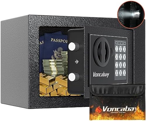 Voncabay Money Safe Box for Home with Sensor Light & Fireproof Security Safe Box for Money Safe with Keys & Pass Code, Lock Box Fireproof Safe with Digital Keypad