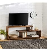 Walker Edison Meier Contemporary 2 Tier Asymmetrical Solid Wood TV Stand for TVs up to 50 Inches,...