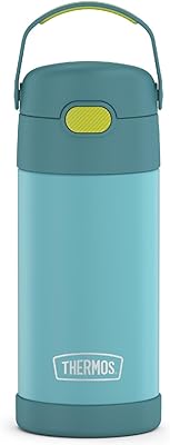 THERMOS FUNTAINER Water Bottle with Straw - 12 Ounce, Blue/Green - Kids Stainless Steel Vacuum Insulated Water Bottle with Lid