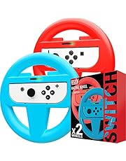 Orzly Steering Wheels for Nintendo Switch &amp; OLED JoyCons, Racing Wheels for Mario Kart 8 Deluxe [Mariokart Switch Steering Wheel Joycon Controller Attachment Accessories] - TWIN PACK[1x Red &amp; 1x Blue]
