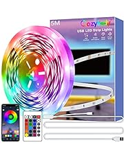 Cozylady LED Light Strip 5M,16.4ft USB RGB Strip Lights with Remote, Multi-Colour LED Light Strips Kit Music Sync 5050 LED 5V RGB Light Bluetooth APP Control for Home TV Party Christmas Halloween