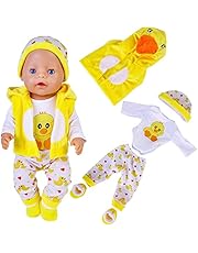 Doll Clothes for 18 Inch Baby Dolls, Sweet Outfits Jumpsuit Top Hat and Socks for 35-45 cm New Born Baby Dolls Girls Birthday (Chick)(No Doll)