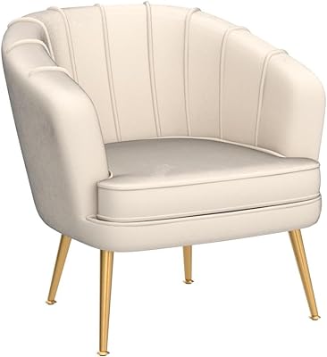 Andeworld Velvet Accent Chair, Upholstered Modern Single Sofa Side Chair,Comfy Barrel Club Living Room Armchair with Golden Metal Legs for Bedroom Living Reading Room Office, Beige