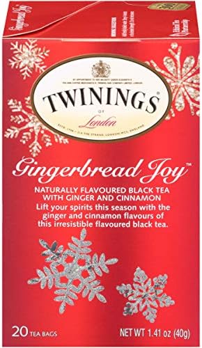 Twinings Gingerbread Joy Black Tea, 20 Count (Pack of 6), Individually Wrapped Tea Bags, Ginger & Cinnamon, Caffeinated, Enjoy Hot or Iced