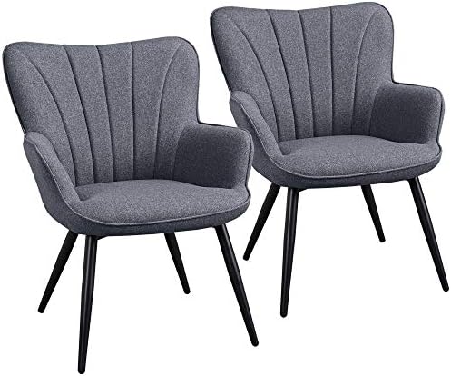 Yaheetech Accent Chair, Modern and Elegant Armchair, Linen Fabric Living Room Chair Vanity Chair with Metal Legs and High Back for Living Room Bedroom Office Waiting Room, Set of 2, Grey