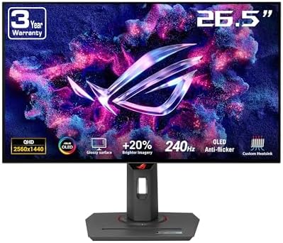 ASUS ROG Strix 27” 1440P OLED Gaming Monitor (XG27AQDMG) - QHD, Glossy OLED, 240Hz, 0.03ms, Custom Heatsink, Anti-flicker,Uniform Brightness, G-SYNC Compatible, 99% DCI-P3, DisplayWidget, 3yr warranty