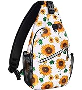 MOSISO Sling Backpack,Travel Hiking Daypack Sunflower Rope Crossbody Shoulder Bag