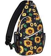 MOSISO Sling Backpack,Travel Hiking Daypack Sunflower Rope Crossbody Shoulder Bag