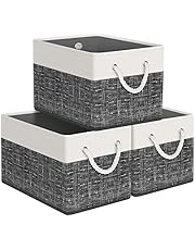 StorageTastic Storage Bin,Collapsible Storage Basket For Organizing,Large Storage Boxes With Rope Handles,Storage Containers,Clothes Organizer,White &amp; Black,Pack of 3