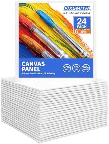 FIXSMITH Painting Canvas Panel Boards -Art Canvas,24 Pack Small Square Canvases,Primed Canvas Panels,100% Cotton,Acid Free,Artist Canvas Board for Hobby Painters,Students & Kids (White, 6"x6")