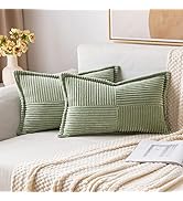 MIULEE Corduroy Pillow Covers with Splicing Set of 2 Super Soft Couch Pillow Covers Broadside Str...