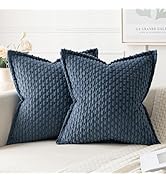 MIULEE Blue Throw Pillow Covers 18x18 Inch Pack of 2 Soft Corduroy Pillow Covers Decorative Strip...