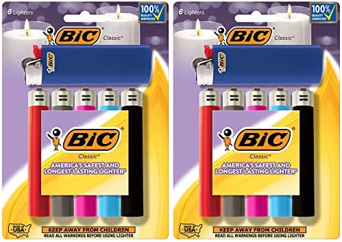 BIC Classic Lighters, Pocket Style, Lighter for Candles, Assorted Colors (Packaging May Vary), 12 Count Pack of Lighters