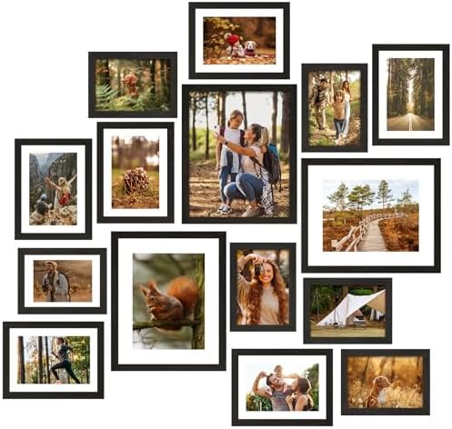 Fixwal Picture Frames Set, 15 Pack Black Picture Frames Collage Wall Decor for Assorted Photos, Three 8x10, Six 5x7, Six 4x6 for Wall Hanging or Tabletop Display