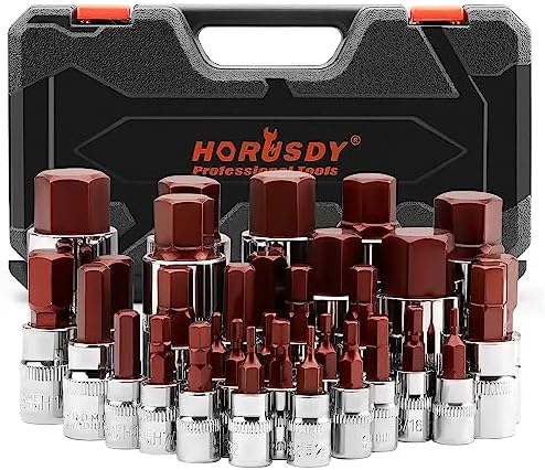 HORUSDY Allen Socket Set | 32-Piece Hex Bit Socket Set | S2 Steel Socket | SAE and Metric | 1/4", 3/8", & 1/2" Drives