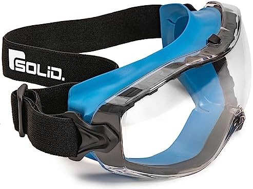 SolidWork Safety Goggles Anti-Fog Clear Lens with Adjustable Elastic Headband. Protective Eyewear for Men & Women (Blue)