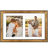 Golden State Art, 12x19 Antique Gold Frame - White Mat for Double 8x10 Pictures - Sawtooth Hanger...