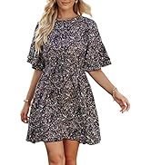 ANRABESS Women's Summer Floral Print Ruffle Mini Dress Bell Sleeve Elastic Waist Casual A Line Sw...