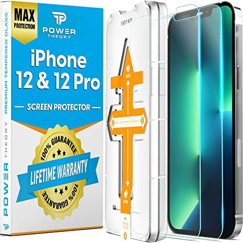 Power Theory Designed for iPhone 12/iPhone 12 Pro Screen Protector Tempered Glass [9H Hardness], Easy Install Kit, 99% HD Bubble Free Clear, Case Friendly, Anti-Scratch, 2 Pack