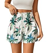 SweatyRocks Women's Tropical Print Wide Leg Shorts Drawstring Elastic Waist Summer Beach Shorts