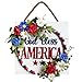 Idyllic God Bless America Sign Wreath for Front Door, 12" Red White and Blue Artificial Flower Wooden Sign Wreath for Memorial Day Independence Day Decoration