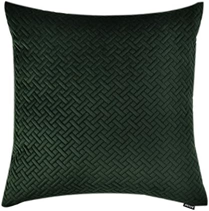 Artcest Cozy Solid Quilted Velvet Throw Pillow Case, Decorative Couch Cushion Cover, Soft Sofa Euro Sham with Zipper Hidden, 24" x 24" (Dark Green)