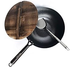 Souped Up Recipes Carbon Steel Wok for Electric, Induction and Gas Stoves (Lid, Spatula and User Guide Video Included)