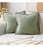 MIULEE Corduroy Pillow Covers with Splicing Set of 2 Super Soft Couch Pillow Covers Broadside Str...