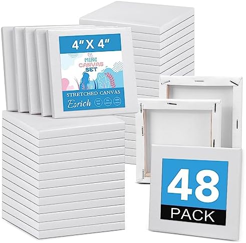 ESRICH Mini Canvases for Painting 4x4 Canvas Value Pack for 48PCS, 2/5In Thickness Small Canvas, Blank Canvas Bulk are Great for School Projects,Kids Birthday Party and Wall Decoration., white