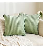 MIULEE Boho Decorative Throw Pillow Covers with Pom-poms, Soft Corduroy Square Solid Lumbar Cushi...