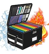 File Box with Lock, Fireproof Document Box with 10 Tab&Inserts, Collapsible File Organizer Box wi...
