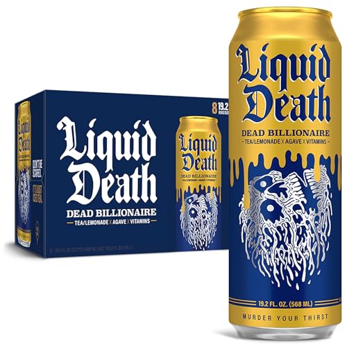 Liquid Death, Dead Billionaire Iced Tea, 8-Pack (King Size 19.2oz Cans), Half Lemonade Half Black Tea Sweetened With Real Aga