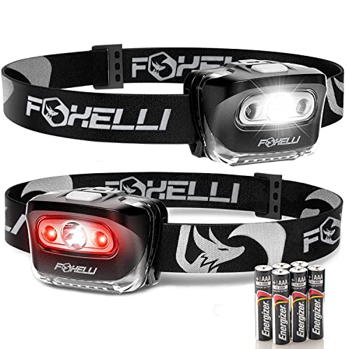 Foxelli LED Headlamp Flashlight for Adults & Kids, Running, Camping, Hiking Head Lamp with White & Red Light, Lightweight Wat