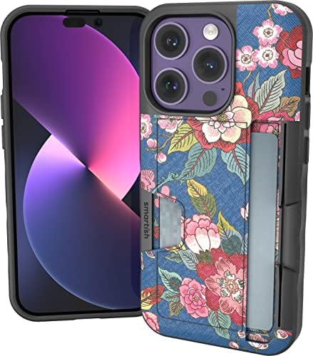 Smartish® iPhone 14 Pro Wallet Case - Wallet Slayer Vol. 2 [Slim + Protective] Credit Card Holder w/Kickstand - Drop Tested Hidden Card Slot Compatible w/Apple iPhone 14 Pro - Flirty Flowers