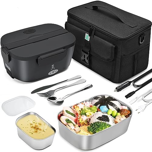 STN Gamelle Chauffante 75W Lunch Box Chauffante Set avec 10l Sac Isotherme Repas,Grands Couverts pour 12v 24v 220v (10L Sac)