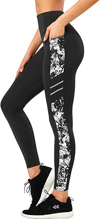 Yvette Printed Damen Sport Leggings mit Taschen, high Waist Blickdicht Gym Sporthose