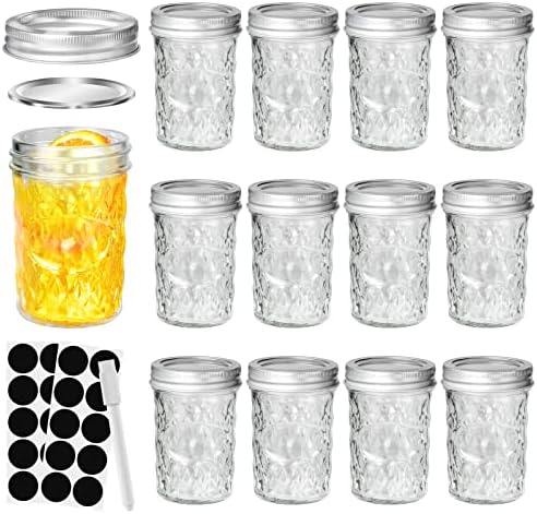 moniko Mini Glass Jars,Canning Jars,6 oz Mason Jars With Lids,Small Glass Jars Ideal for Food Storage, Jam, Spice,Candle,Honey,Wedding Favors(12 PACK)