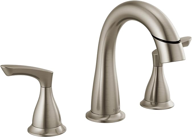 Image of Delta Faucet Broadmoor Pull Down Bathroom Faucet Brushed Nickel, Bathroom Faucet, Widespread Bathroom Faucet 3 Hole with Magnetic Docking, Bathroom Sink Faucet, SpotShield Stainless 35765LF-SPPD