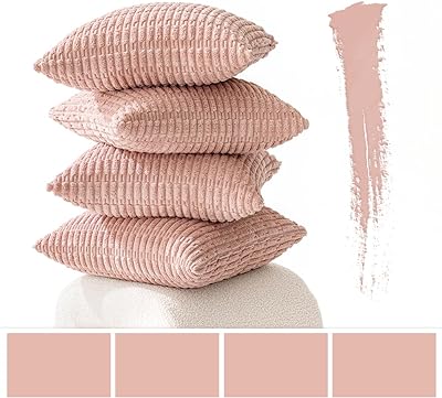 MIULEE Pack of 4 Pink Corduroy Decorative Throw Pillow Covers 18x18 Inch Soft Boho Striped Pillow Covers Modern Farmhouse Home Decor for Sofa Living Room Couch Bed