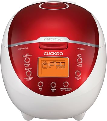 Cuckoo Micom Rice Cooker & Warmer, 6 cups, LCD-Display 11-Menu Options, Turbo, Mixed, and Brown/GABA, Porridge, Steam MultiCook, My Mode, 16-Various Cooking Methods, Red/White